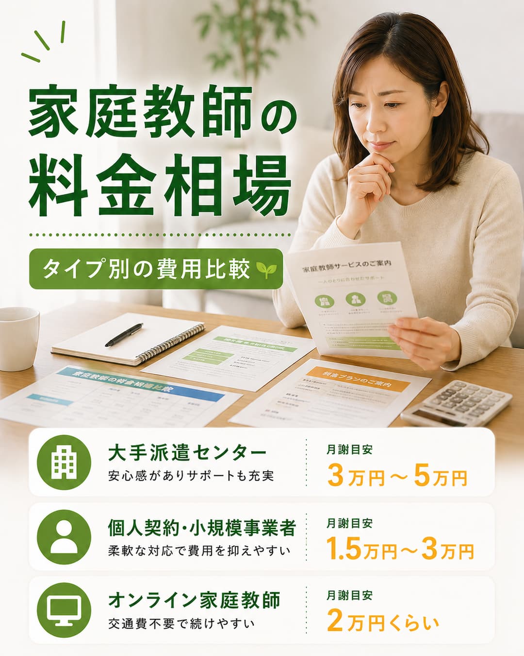 家庭教師の料金相場｜タイプ別の費用比較｜家庭教師ぽぷら