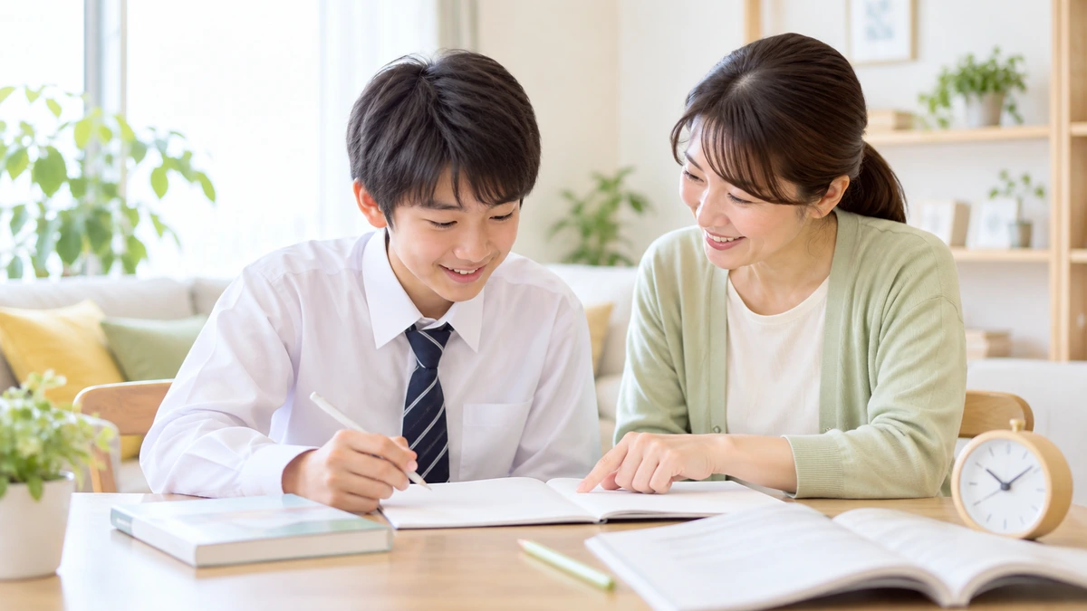 中学生が家庭で短時間の学習を始める準備をしている様子